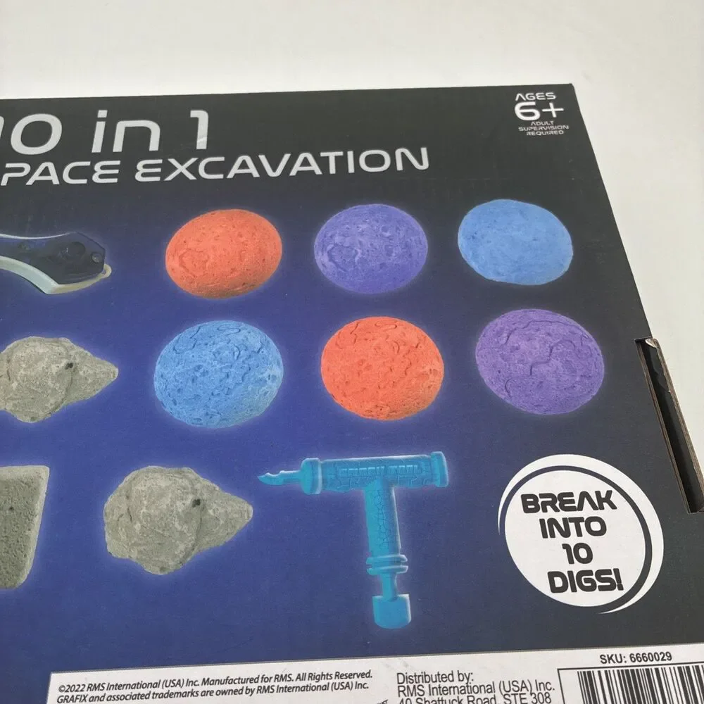 NEW 10-in-1 space excavation dig kit includes stickers with NASA IMAGERY & light
